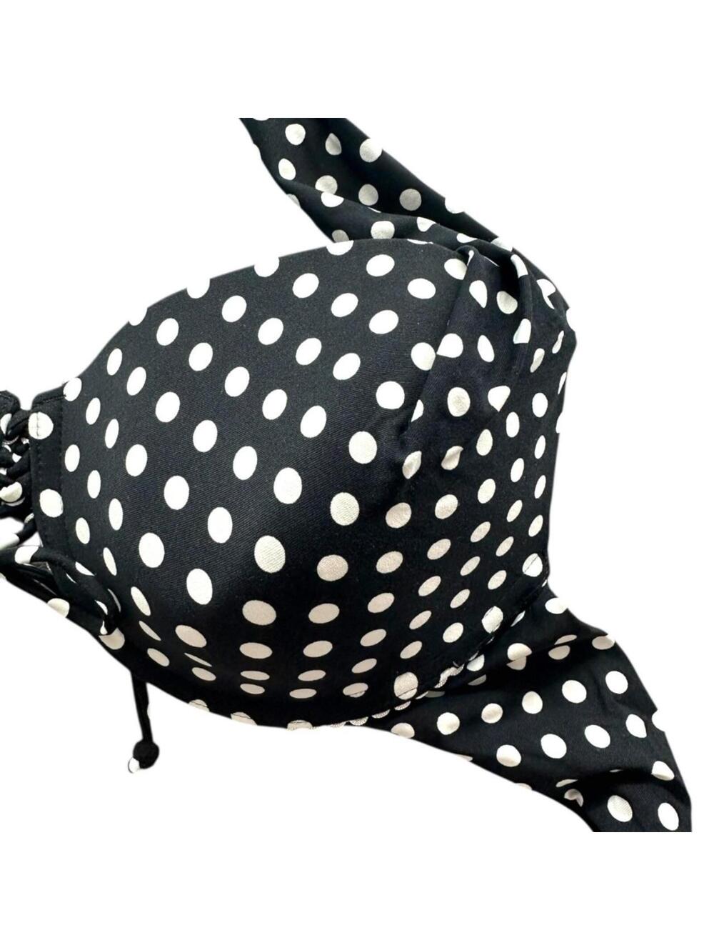 Coco Reef Black White Polka Dot Halter Bikini Top Y2K Coquette Cottage - Picture 5 of 7